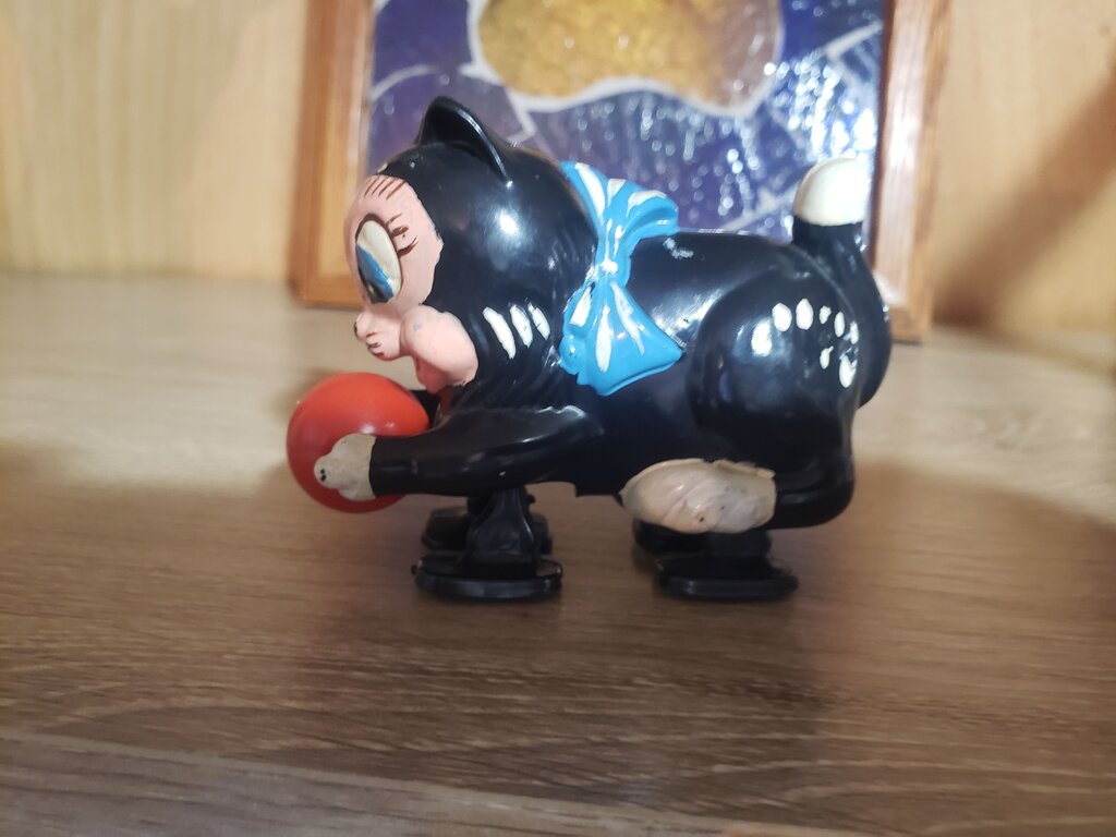 Vintage Black Cat Toy with Ball