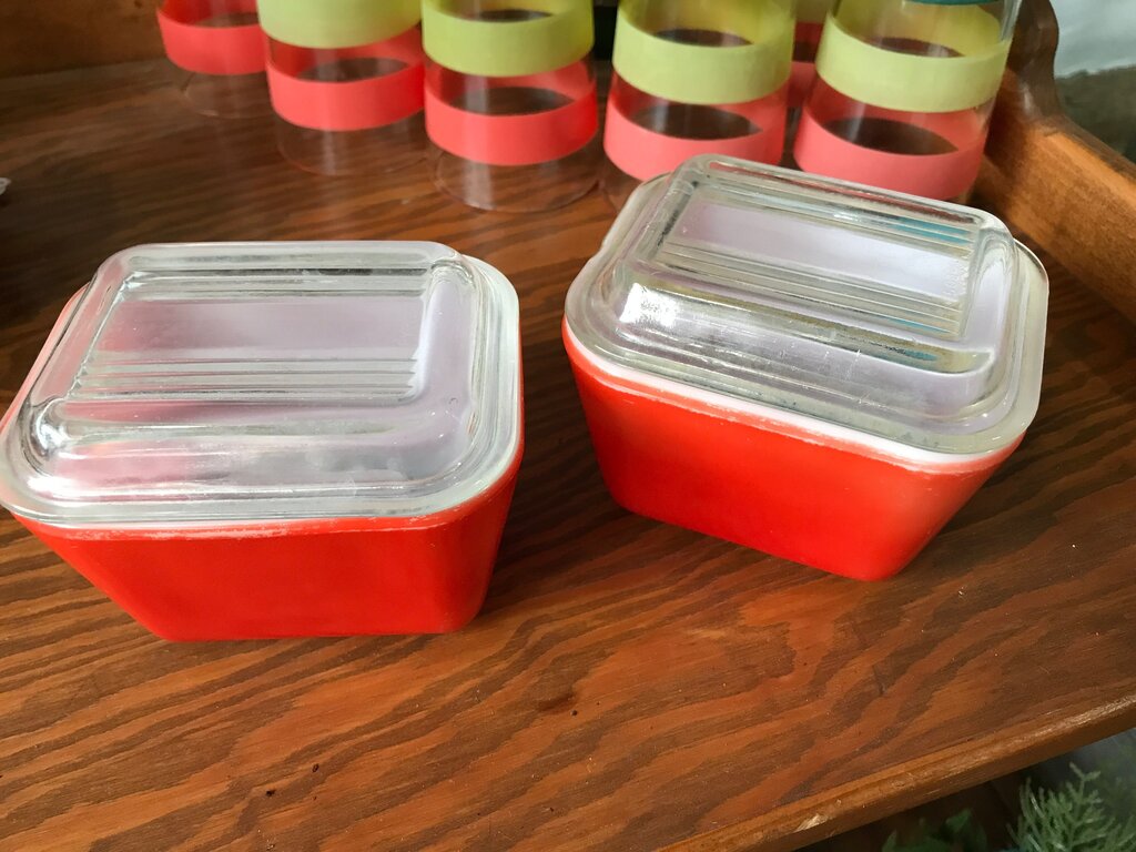 Vintage Pyrex Red Glass Refrigerator Dish with Lid