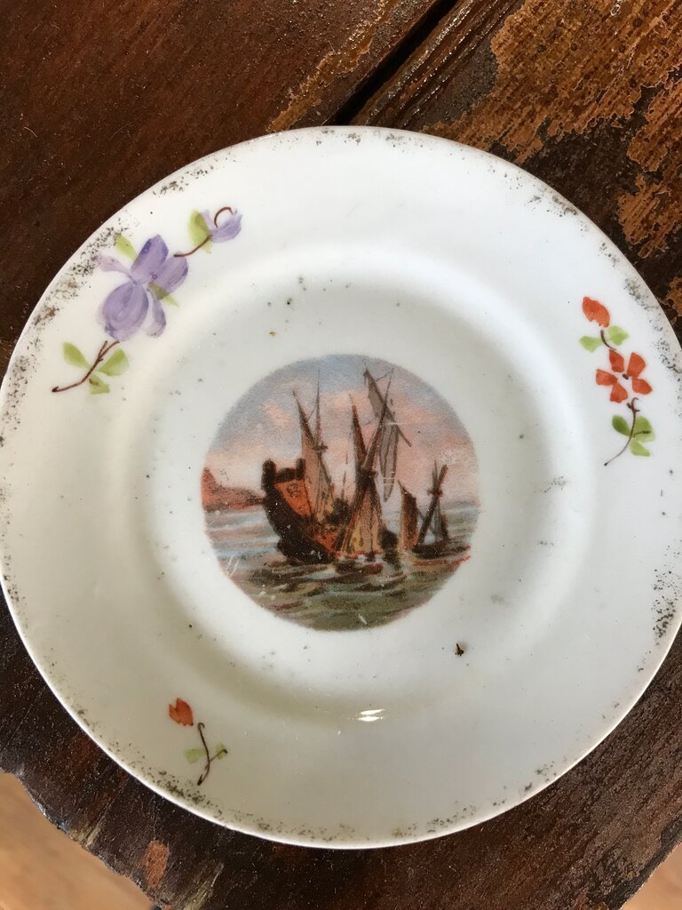 Antique Decorative Plate with Ship Design