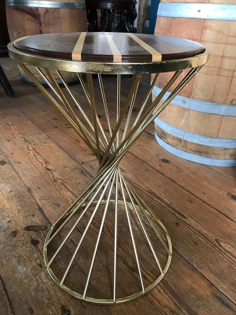 Gold Wire Accent Table with Striped Wooden Top