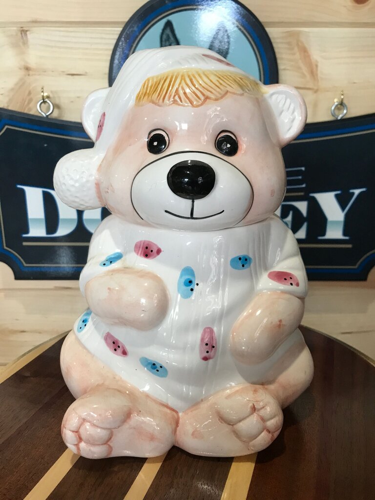 Bear Cookie Jar in polka dot pajamas