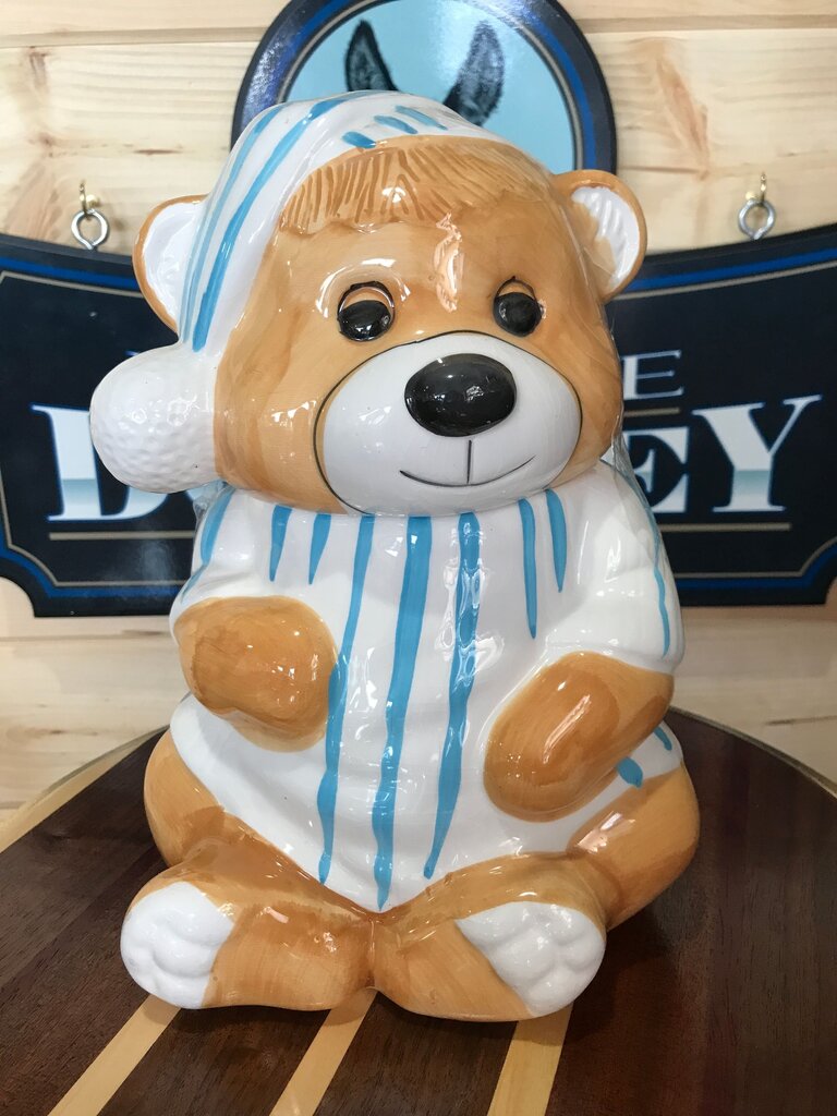 Ceramic Bear Cookie Jar in Blue Pajamas