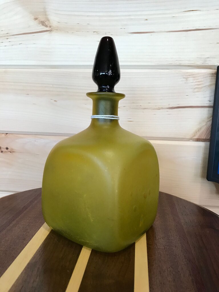 Vintage Green Glass Bottle with Black Stopper