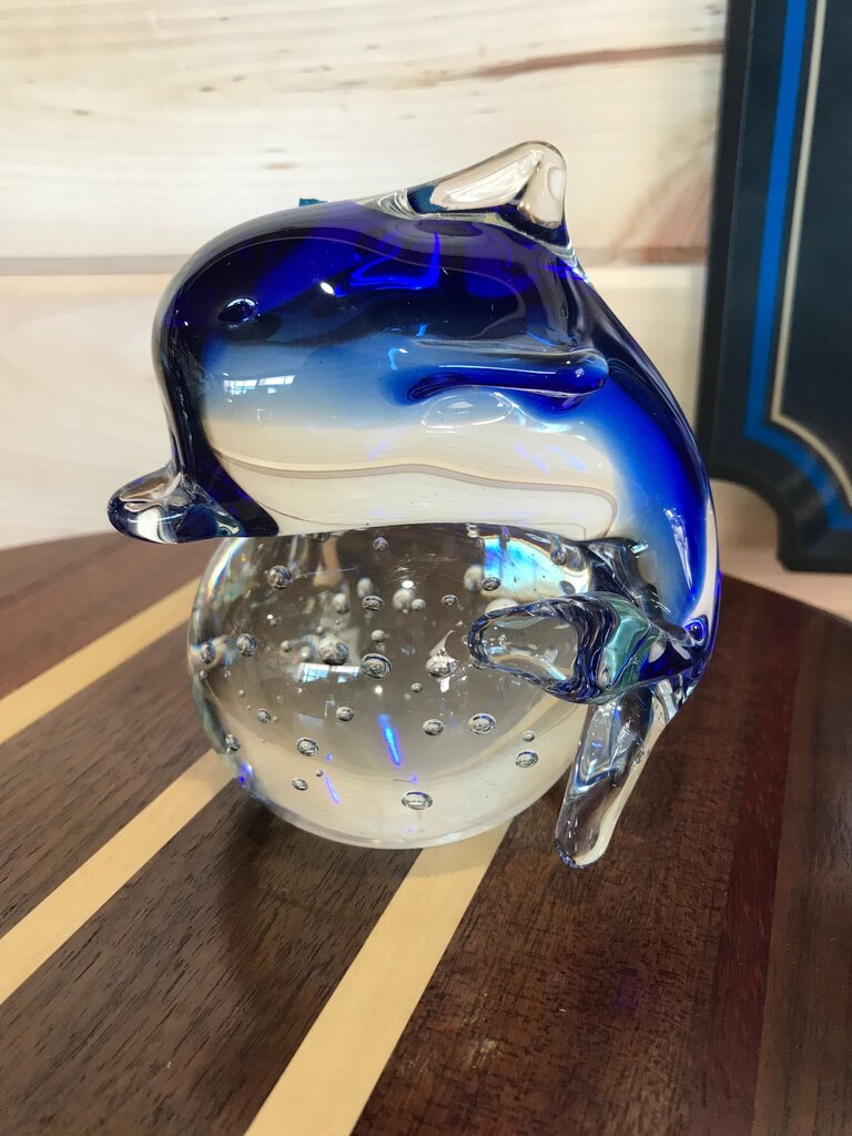 Blue Glass Dolphin Paperweight