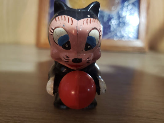 Vintage Black Cat Toy with Ball