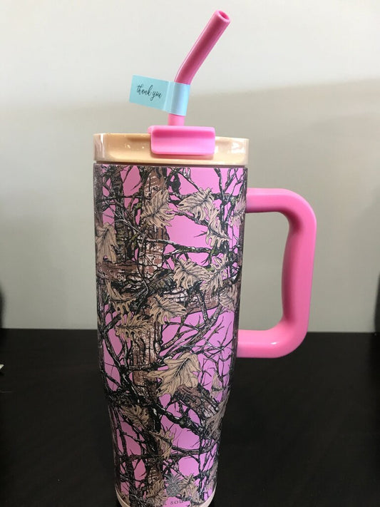Pink Camo Tumbler with Straw