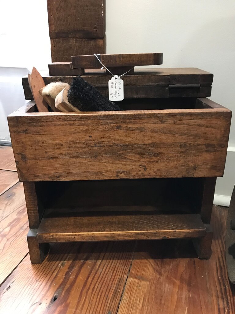 Vintage Shoe Shine Box with Brushes
