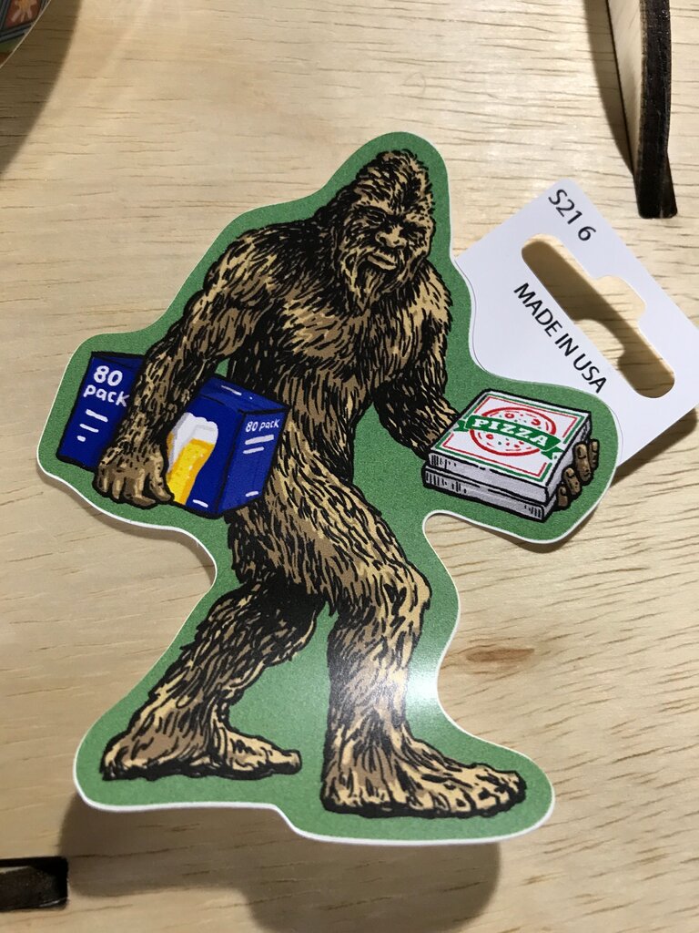 Sasquatch Sticker with Beer and Pizza
