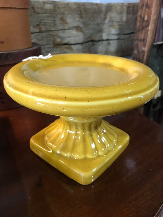 Vintage Yellow Ceramic Pedestal Dish