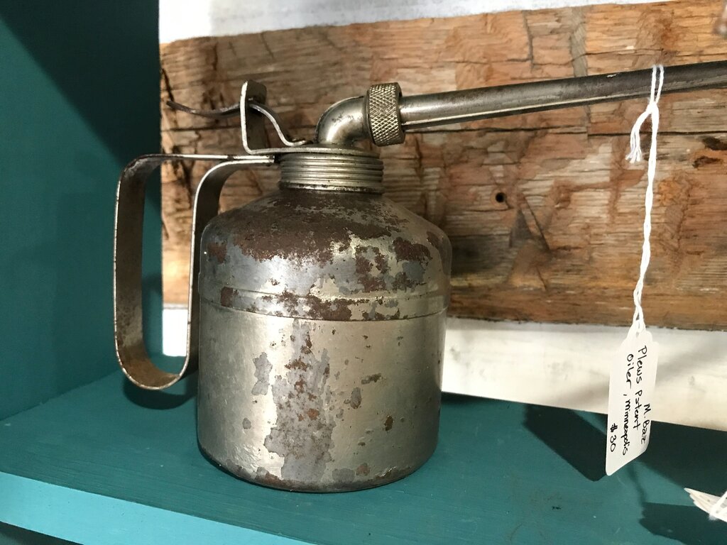 Vintage Metal Oil Can Plews Patent