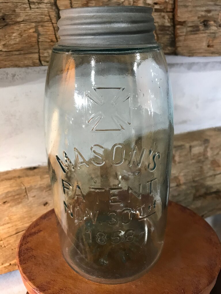 Mason's Patent 1858 Glass Jar w/Maltese cross