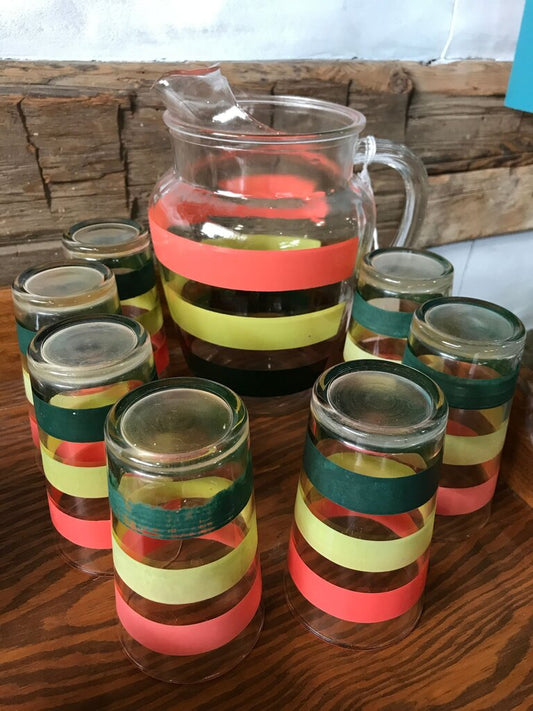 Mid-century pitcher & 7 glasses set