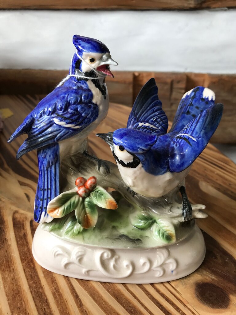 Blue Jay Figurine Pair Japan