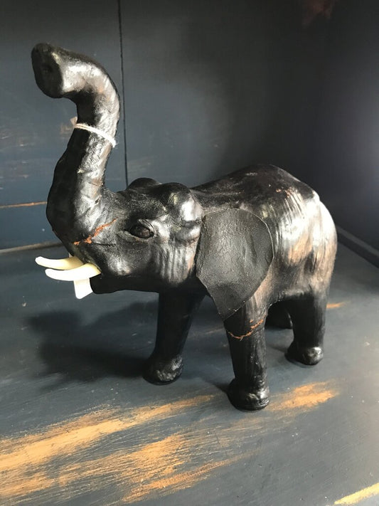 Vintage Black Leather Elephant Figurine