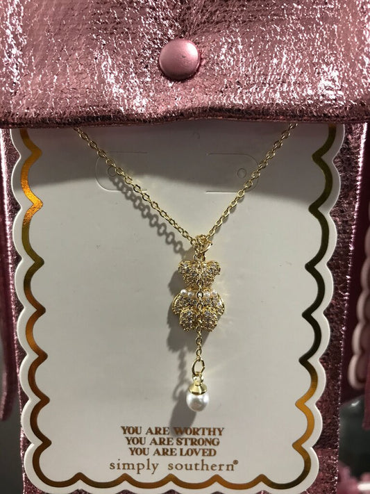 Simply Southern Gold Bear Necklace with Pearl