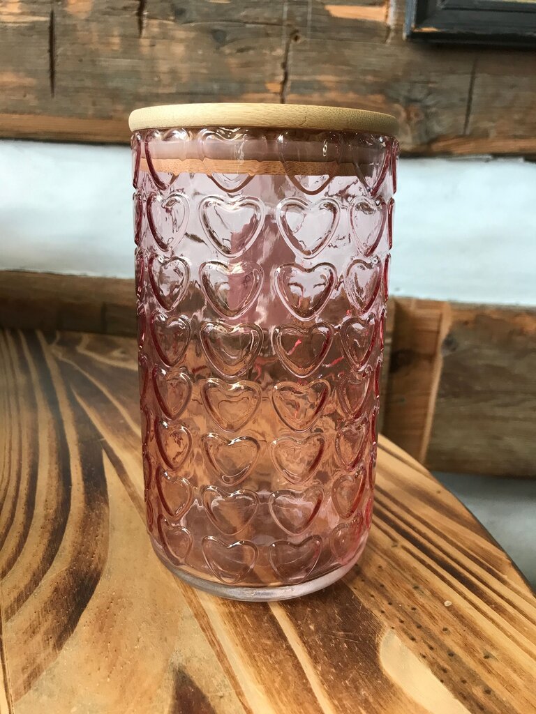 Heart Patterned Glass Jar with Bamboo Lid