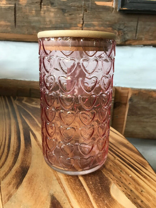Heart Patterned Glass Jar with Bamboo Lid