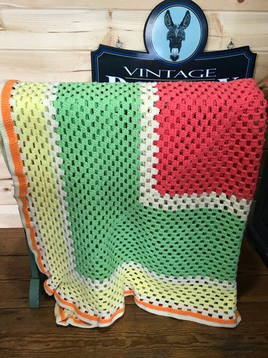Vintage Colorful Crochet Afghan Blanket