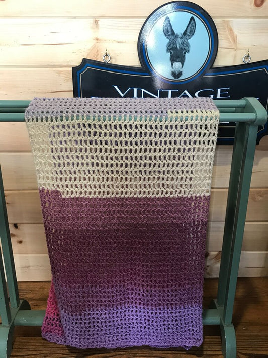 Crochet Shawl with Purple & Cream