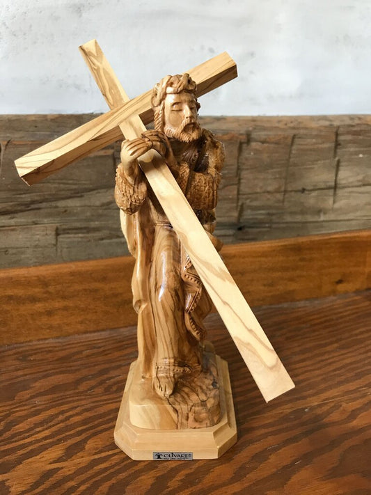 Olive Wood Carving Jesus w/Cross