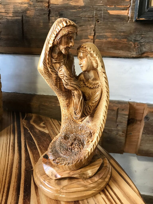 Wooden Carved Sculpture of Jesus Mary Joseph