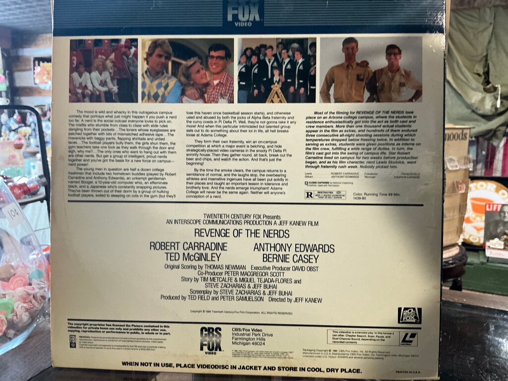 Revenge of the Nerds Laser Videodisc