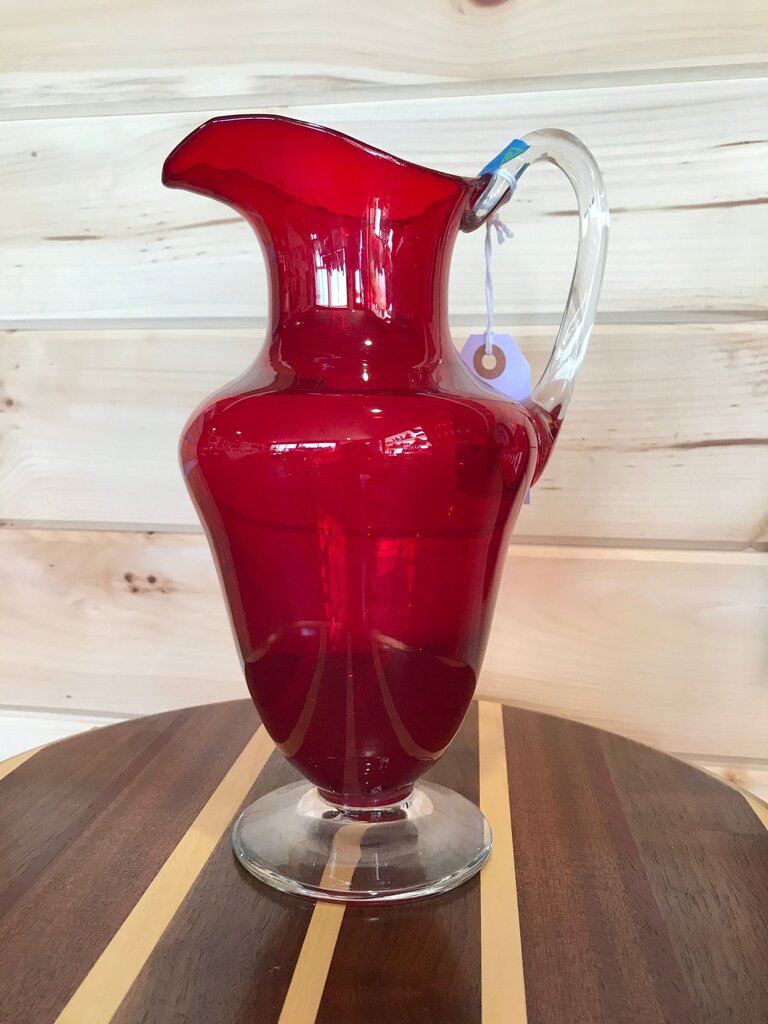 Vintage Red Hand Blown Glass Pitcher