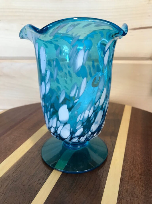 Blue and White Swirl Confetti Style Glass Vase