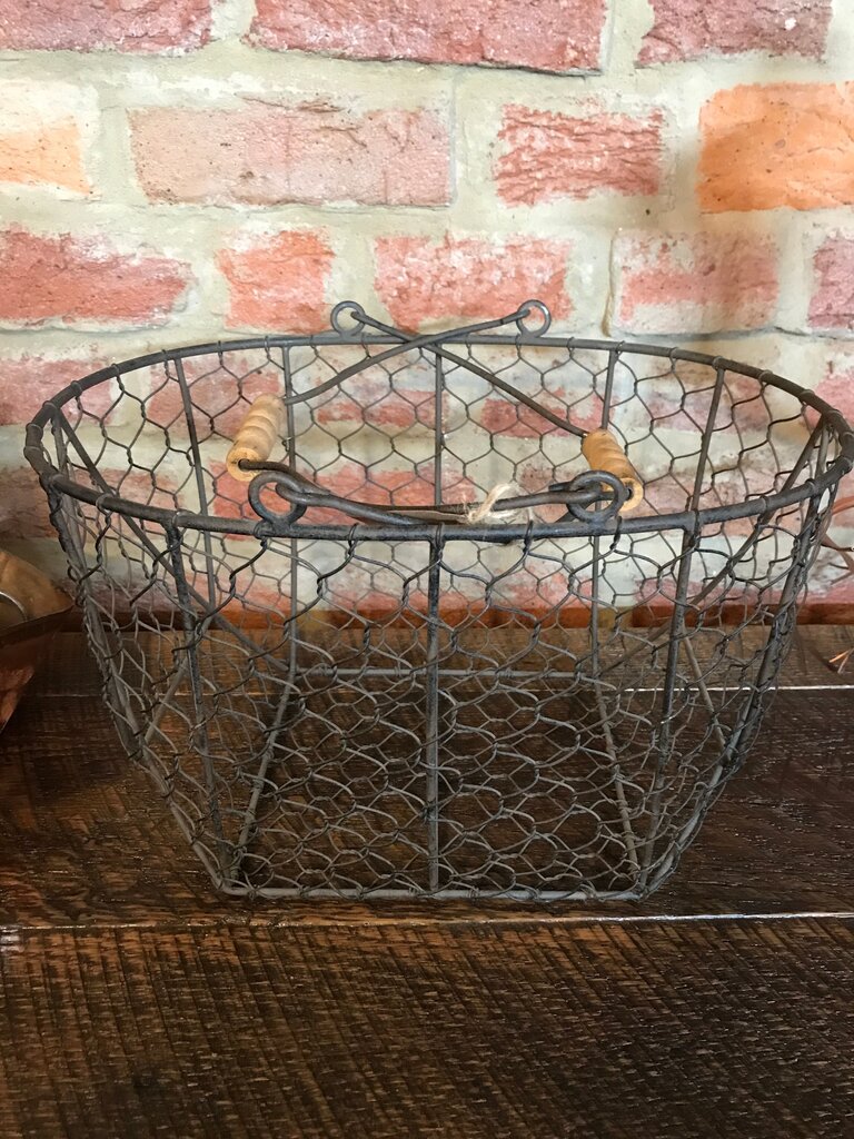 Vintage Wire Basket with Wooden Handles